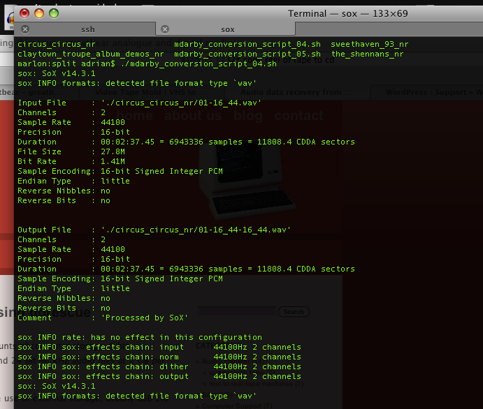SoX running in the MacOS X Leopard Terminal.app