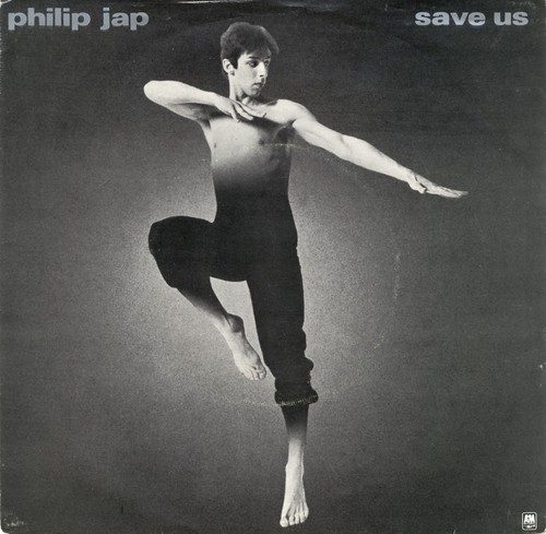 Front cover of 7" single 'Save Us', Philip Jap making an elegant dance pose
