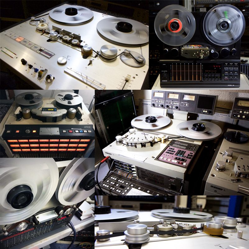 multiple reel-to-reel tape recorders in sound studio