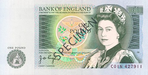 1980s One Pound UK banknote specimen